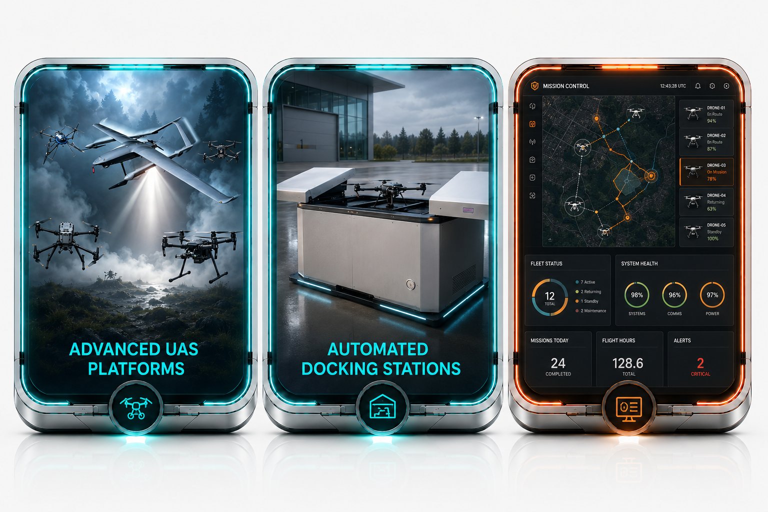 Advanced UAS platforms, automated docking stations, and mission control interface