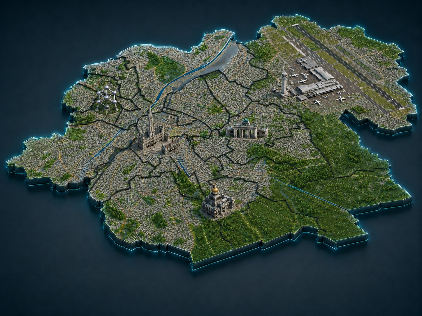 3D map of Brussels showing Cybrid Thrust's home region
