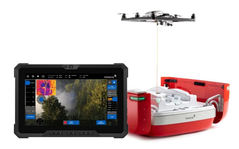 Fotokite rooftop box with drone and control tablet