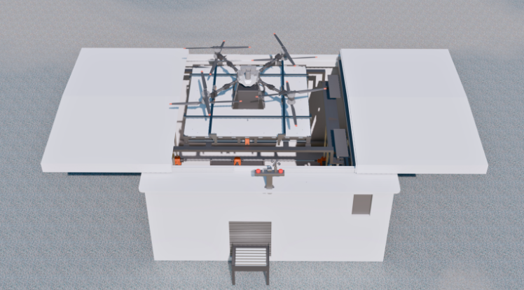 Hydrogen charging station 3D concept with drone